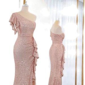 Rose Gold One shoulder Formal